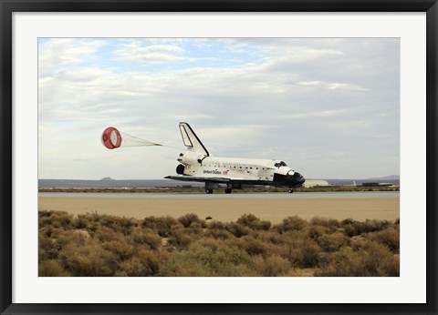 Framed Space Shuttle Discovery Deploys its Drag Chute as the Vehicle comes to a Stop Print