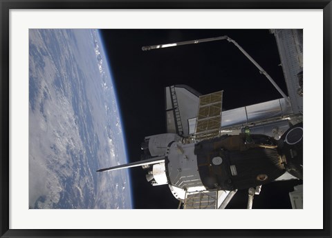 Framed Space Shuttle Discovery Backdropped by Earth&#39;s Horizon Print