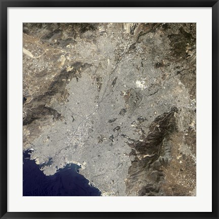 Framed True-Color Satellite View of Central Athens, Greece Print