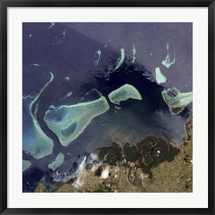 Framed Deep Green Forest on Land and the Delicate Turquoise Coral Reef in the Ocean of Viti Levu, Fiji Print