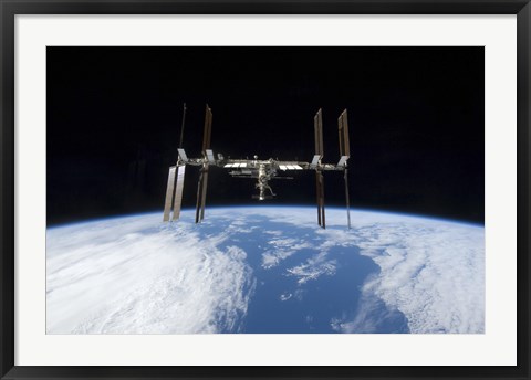 Framed International Space Station backdropped by Earth&#39;s Horizon Print