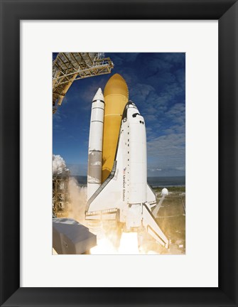 Framed Space Shuttle Atlantis Lifts off from  Space Center, Florida Print