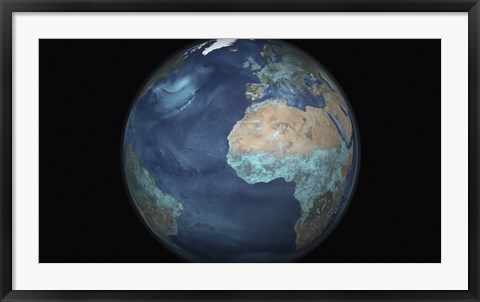 Framed Full Earth Showing Evaporation over the Atlantic Ocean and the Surrounding Continents Print