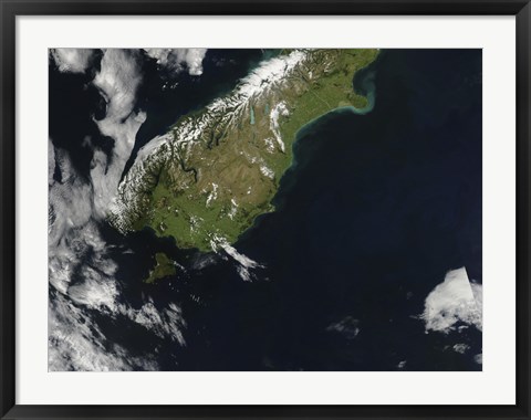 Framed Satellite view of Most of the South Island of New Zealand Print