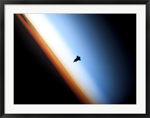 Framed Silhouette of Space Shuttle Endeavour over Earth&#39;s Colorful Horizon Print