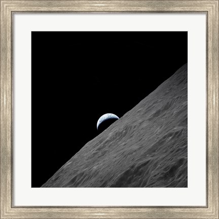 Framed crescent Earth Rises above the Lunar Horizon Print