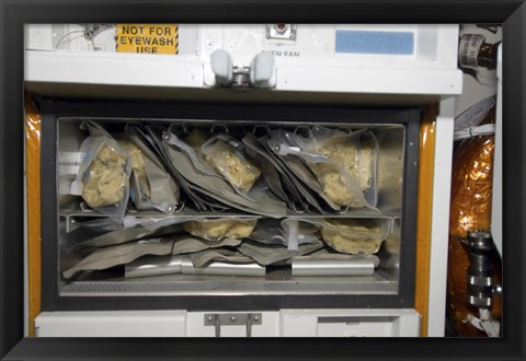 Framed Bags of Food Stored Inside the Galley on Space Shuttle Endeavour Print