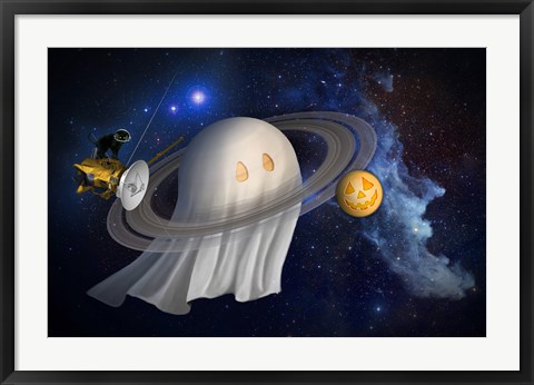 Framed Artist&#39;s Halloween Illustration of Cassini and Saturn Print