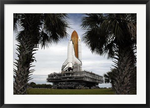 Framed Palmetto Trees Frame Space Shuttle Endeavour as it Rolls Toward the Launch Pad Print