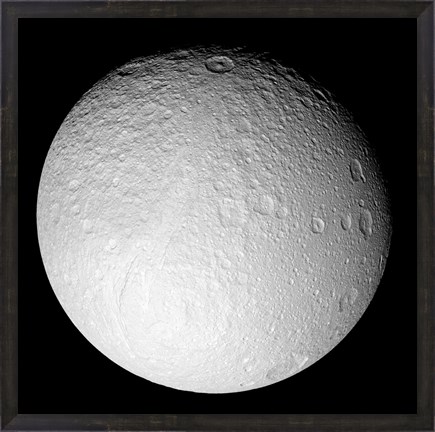 Framed South Pole of Saturn&#39;s Moon Tethys Print