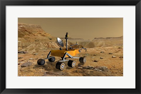 Framed Mars Science Laboratory Travels Near a Canyon on Mars Print