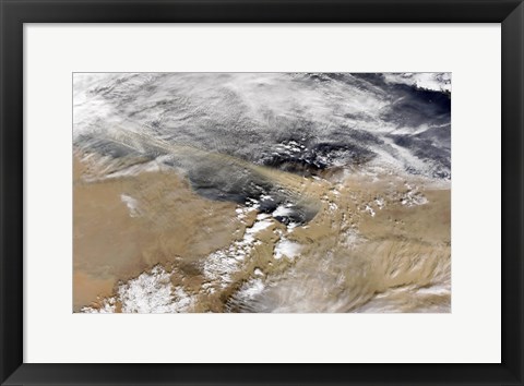 Framed Dust Blows Off the Coast of Libya Heading Over the Mediterranean Sea Print