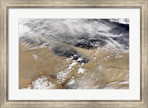 Framed Dust Blows Off the Coast of Libya Heading Over the Mediterranean Sea Print