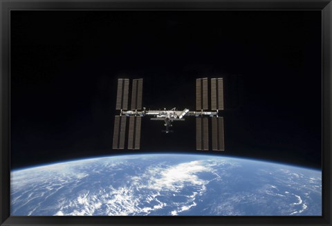 Framed International Space Station Backdropped by Earth&#39;s horizon Print