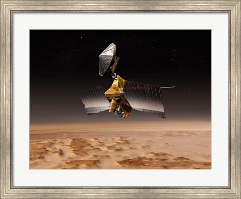 Framed Mars Reconnaissance Orbiter Passes above Planet Mars Print