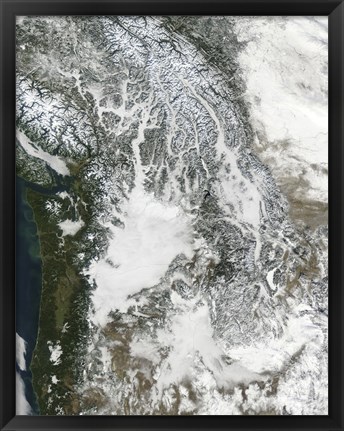 Framed Fog and Snow in the Pacific Northwest (True Color) Print