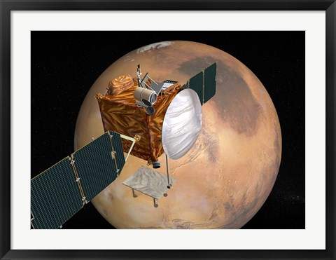 Framed Mars Telecommunications Orbiter in Flight around Mars Print