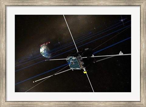 Framed Five THEMIS Spacecraft in Orbit around the Earth Print