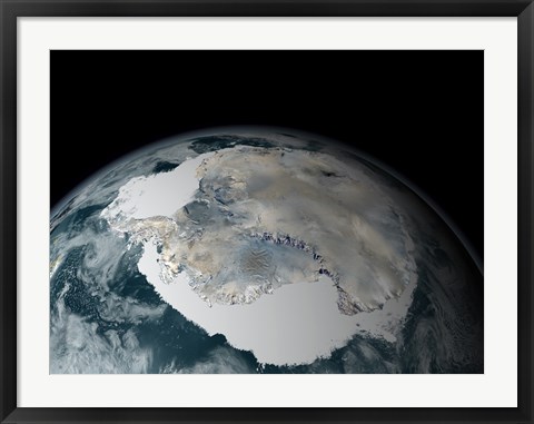 Framed Frozen Continent of Antarctica and its Surrounding Sea Ice Print