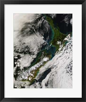 Framed Satellite view of New Zealand Print