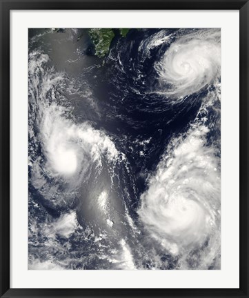 Framed Three different Typhoons Spinning over the Western Pacific Ocean Print