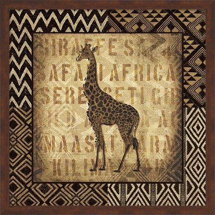 Framed African Wild Giraffe Border Print