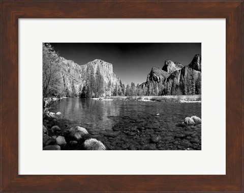 Framed California Yosemite Valley view from the bank of Merced River Print