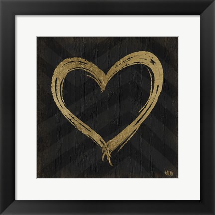 Framed Chevron Sentiments Gold Heart Trio II Print