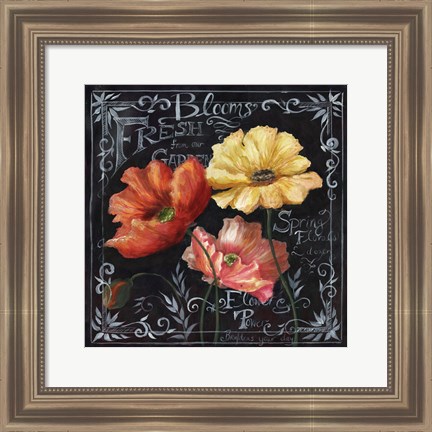 Framed Flowers in Bloom Chalkboard II Print