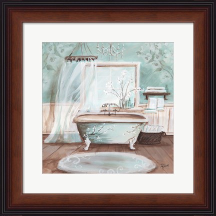 Framed Aqua Blossom Bath II Print