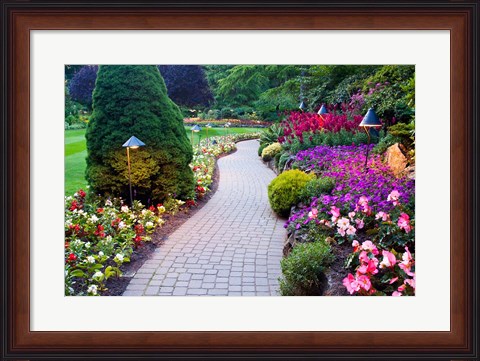 Framed Path and Flower Beds in Butchart Gardens, Victoria, British Columbia, Canada Print