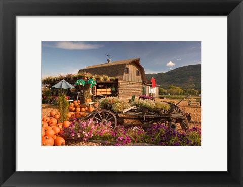 Framed Log Barn and Fruit Stand in Autumn, British Columbia, Canada Print