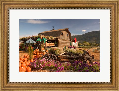 Framed Log Barn and Fruit Stand in Autumn, British Columbia, Canada Print