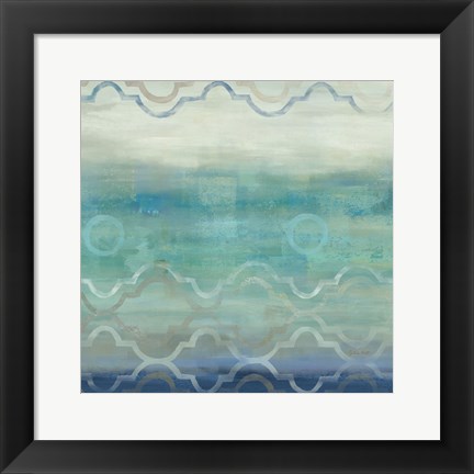 Framed Abstract Waves Blue/Gray I Print