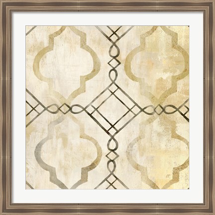 Framed Abstract Waves Black/Gold Tiles I Print