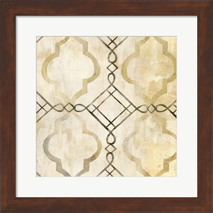 Framed Abstract Waves Black/Gold Tiles I Print