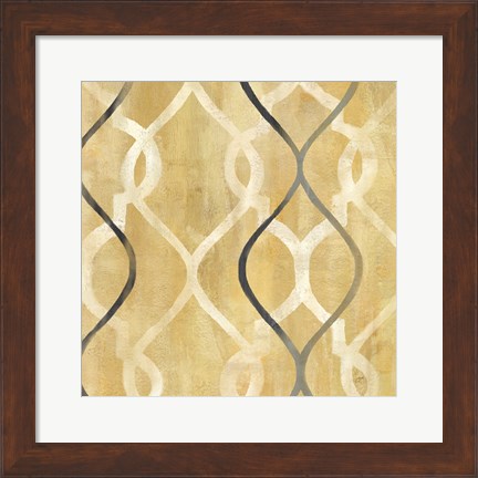 Framed Abstract Waves Black/Gold Tiles II Print