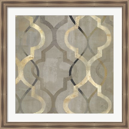 Framed Abstract Waves Black/Gold Tiles III Print