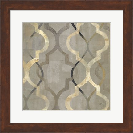 Framed Abstract Waves Black/Gold Tiles III Print