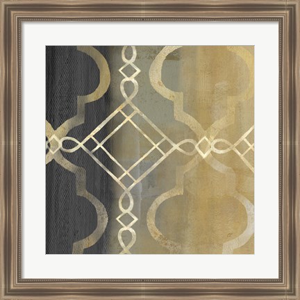 Framed Abstract Waves Black/Gold Tiles IV Print