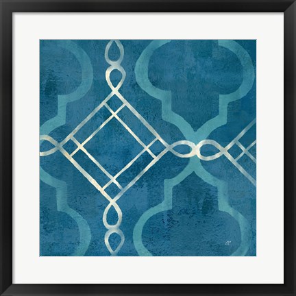 Framed Abstract Waves Blue/Gray Tiles I Print