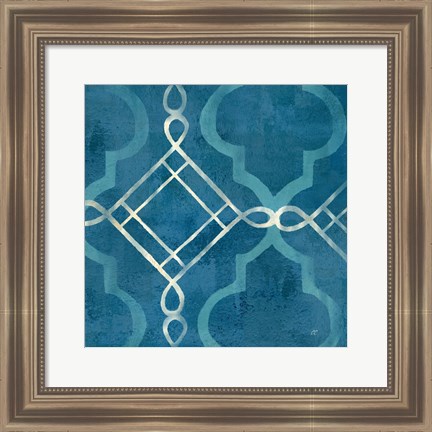 Framed Abstract Waves Blue/Gray Tiles I Print