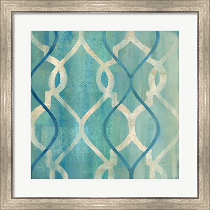 Framed Abstract Waves Blue/Gray Tiles II Print