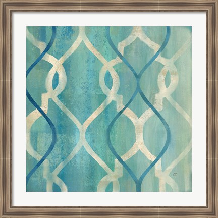 Framed Abstract Waves Blue/Gray Tiles II Print