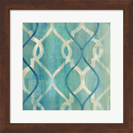 Framed Abstract Waves Blue/Gray Tiles II Print