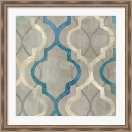 Framed Abstract Waves Blue/Gray Tiles III Print