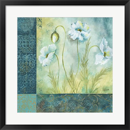 Framed White Poppy Garden I Print