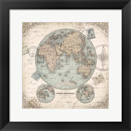 Framed World Hemispheres I Print