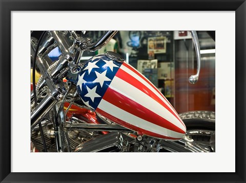 Framed Patriotic Motorcycle with Stars and Stripes Print