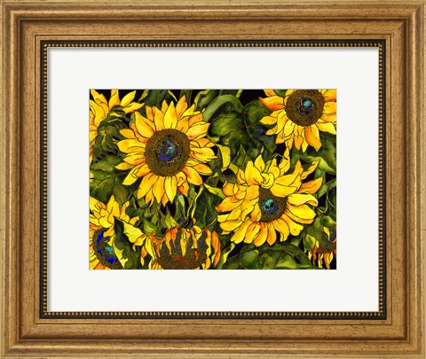 Framed Sunflowers On a Field of Green Print